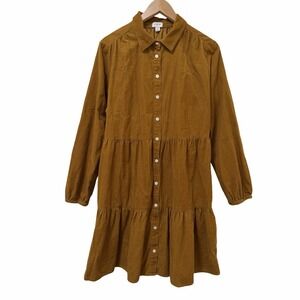 J Crew Womens Corduroy Button Up Collared Mini Dress Size 12 Brown Church Modest
